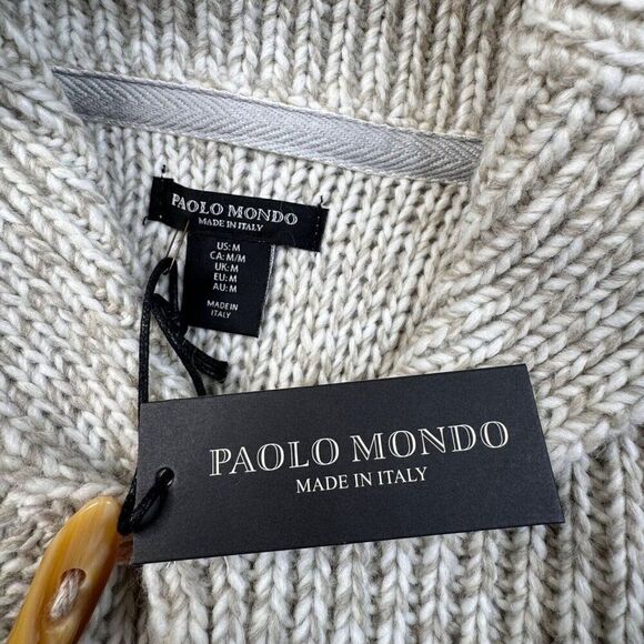 Paolo Mondo Wool Shawl Collar Cable Knit Sweater Made In Italy NEW - Picture 3 of 9